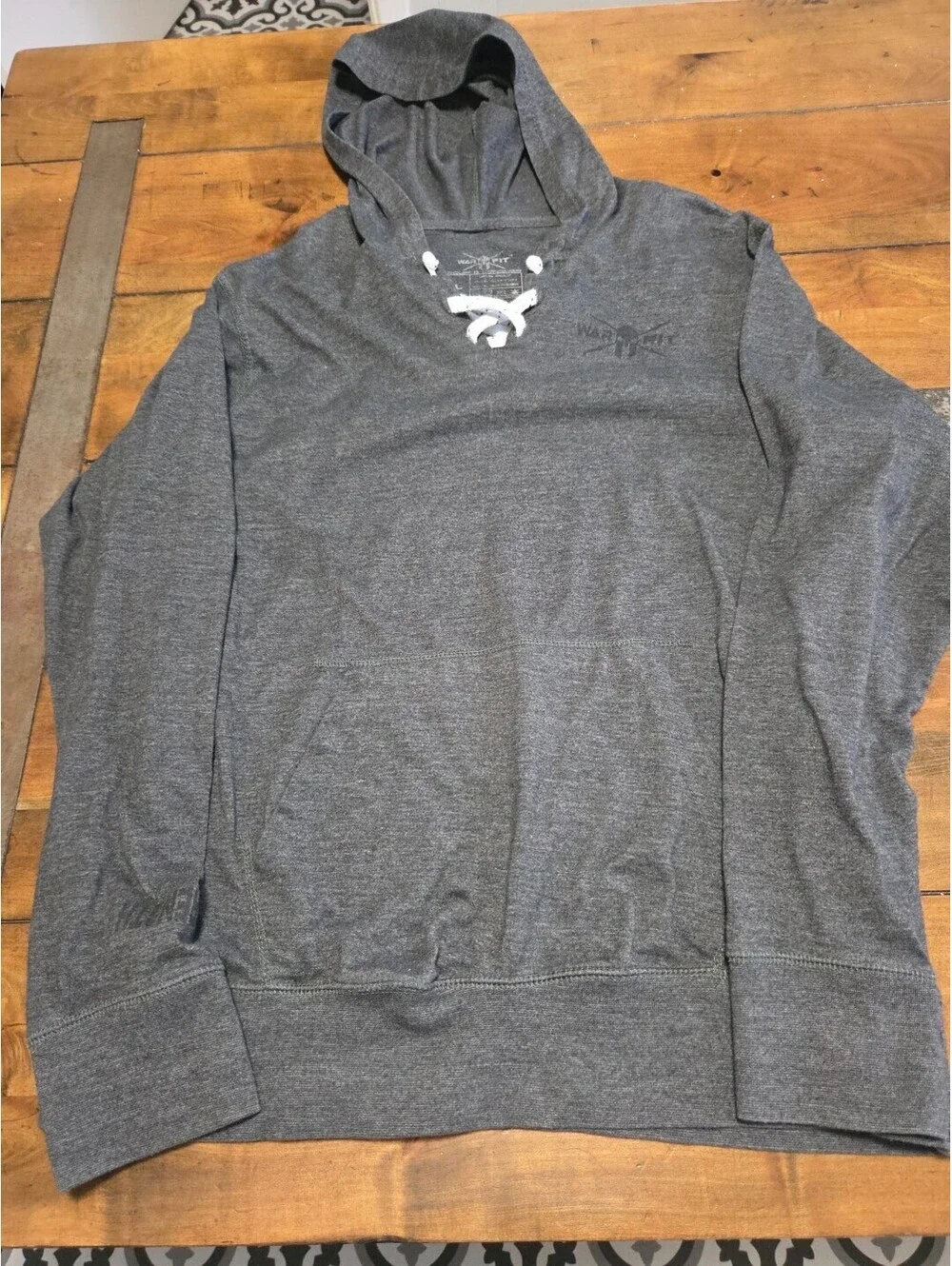 Warfit Spartan Lace Up Hoodie Mens Large Gray Strength Passion Gym Gymwear
